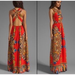 Lovers + Friends Red Scarf Print Kitty Cat Maxi Dress size S